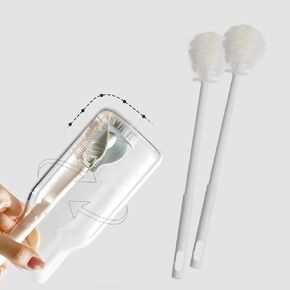 Baby Bottle Brush, Soft TPE Bristles, Long Handle Water Bottle Brush, Removable Bottle Cleaning Brush, 360° No Dead Angle Cleaning, Ideal for Wine Glasses, Sports Bottles, Baby Bottles, Pack of 2