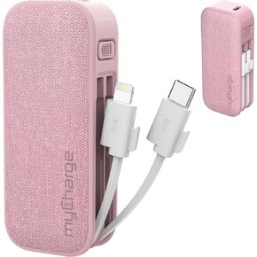 myCharge PowerHub Mini Portable Charger for iPhone - 3000mAh & Built in Cables (Lightning, Type C) 12W Turbo USB C Power Bank Fast Charging Battery Pack (Black)