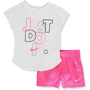 Nike Girls' Glitter Just Do It 2-Piece Shorts Set Outfit 6X Hyper Pink/White
