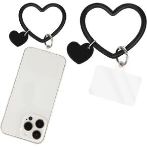 Heart Loop Phone Lanyard, Silicone Phone Wrist Phone Strap With Key Chain Holder Cell Phone Hand Wrist Lanyard Strap Phone Accessories Charm With Back Patch For All Smartphones Phone Case(Black)