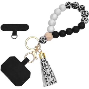 Phone Lanyard Silicone Beaded Phone Wrist Strap Cute Elastic Cell Phone Wristlet Chain Bracelet with 2 Tether Tab