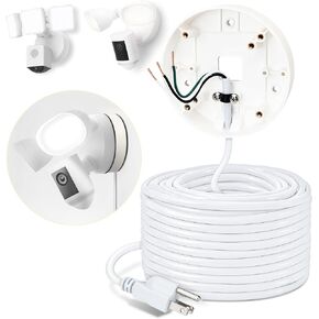 25ft Power Cable and Plug-in Mount for Floodlight Cams Compatible with Floodlight Cam Wired Pro/Plus, Blink Wired Floodlight Camera, Electrical Box with Weatherproof Cable -(2in1 Mount and Cord Set)