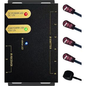 IR Repeater Kit(3 in 6 Out) Infrared Repeater System Kit Remote Controls Home Theater Out of Sight .IR Extender 100 Feet，IR Remote Extender Control Hidden Devices(20KHz-60KHz)