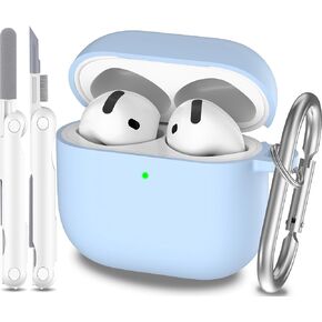 for AirPods 4th Generation Case Cover 2024, Military Grade Soft Silicone Shock-Absorbing for AirPods 4 Case with Keychain & Cleaning kit, Sky Blue
