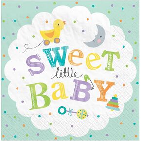 Multicolor Sweet Little Baby Napkins - Pack Of 16 - Adorable & Fun Design, Soft & Absorbent Paper Napkins - Perfect For Celebrations & Themed Parties, 6.5" x 6.5"
