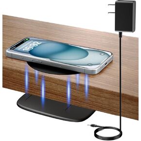 KPON Invisible Wireless Charger, 40MM(1.57") Wireless Charging Desk Mat Mouse Pad, Hidden Charging Station for iPhone 16 Pro Max/15/14/13/12/Samsung/Google Pixel/LG/Wireless Phones(Adapter Included)