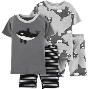 Carter's Toddler Boy’s 4-Piece Cotton PJs (Whale Grey/Stripe/Multi, 3T)