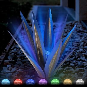 21.65Inches Metal Agave Plants Outdoor Decor - Solar Light Yard Decorations, Rustic Tequila Patio Sculpture Perfect for Outdoor Yard Lawn and Garden Art, Large Metal Cactus Yard Decor(Royal Blue)