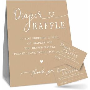 Minimalism Khaki Diaper Raffle Game Kit For Baby Shower, 1 Standing Sign & 50 Diaper Tickets, Decorations For Baby Shower, Gender Reveal, Gender Neutral, Baby Announcement, Party Favor & Supplies-A02