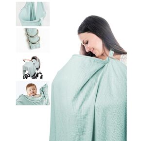 Muslin Nursing Covers for Breastfeeding, Hign Privacy & Breathable Nursing Cover Up for Breastfeeding, Cotton Breast Feeding Covers with Rounded Edge Arch Neckline, Green