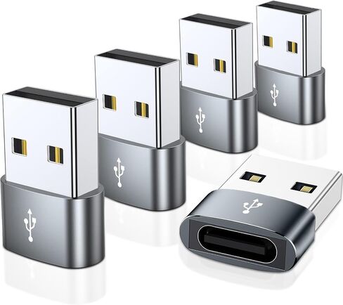 محول USB C أنثى إلى USB ذكر 5 حزم من النوع C إلى USB A محول للشحن/البيانات متوافق مع iPhone 15 Plus/Pro Max، iPad Pro/Air 4/Mini 6، Samsung Galaxy S24/S23/S22/S21، المزيد ( رمادي) in Kuwait