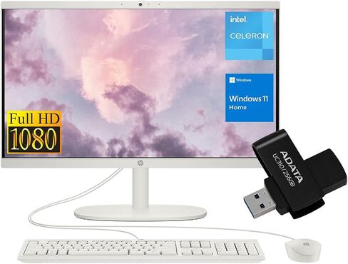 HP 22" All-in-One Desktop Computer, 8GB DDR5 RAM, 128GB UFS Storage,13th Gen Intel Quad-Core CPU, FHD VA Display, WiFi 6, Bluetooth 5.3, RJ45, USB-C (10Gbps), UHD Graphics, 720p Cam, Cashmere White in Kuwait