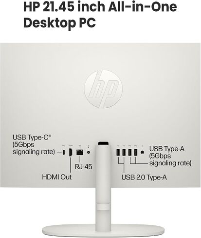 HP 22" All-in-One Desktop Computer, 8GB DDR5 RAM, 128GB UFS Storage,13th Gen Intel Quad-Core CPU, FHD VA Display, WiFi 6, Bluetooth 5.3, RJ45, USB-C (10Gbps), UHD Graphics, 720p Cam, Cashmere White in Kuwait