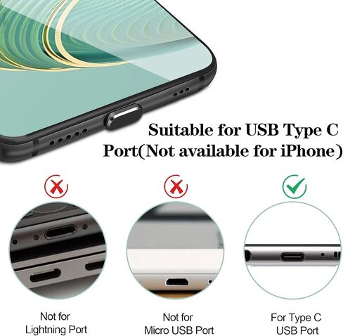 7PCS Dust Plug Set, Anti Dust Cover Charging Port Protector Cap with Cleaning Brush Compatible with USB Type-C Most Mobile Phone Devices(Black) in Saudi Arabia