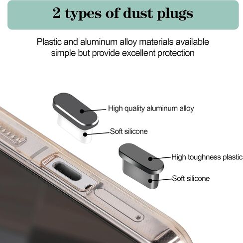 7PCS Dust Plug Set, Anti Dust Cover Charging Port Protector Cap with Cleaning Brush Compatible with USB Type-C Most Mobile Phone Devices(Black) in Saudi Arabia