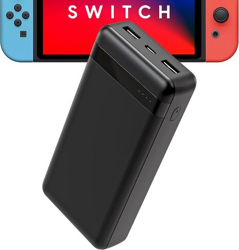 TALK WORKS باور بانك نينتندو سويتش بقدرة 20,000 مللي أمبير في الساعة - حزمة بطارية شاحن محمولة مع منافذ USB ومؤشر بطارية LED - مصدر بطارية خارجي صغير الحجم وسهل الحمل مع كابل USB-C بطول 3 أقدام in Kuwait