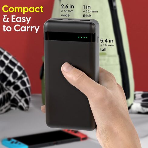 TALK WORKS باور بانك نينتندو سويتش بقدرة 20,000 مللي أمبير في الساعة - حزمة بطارية شاحن محمولة مع منافذ USB ومؤشر بطارية LED - مصدر بطارية خارجي صغير الحجم وسهل الحمل مع كابل USB-C بطول 3 أقدام in Kuwait