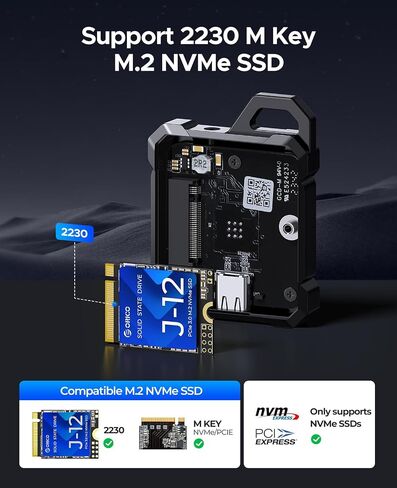 حاوية ORICO معدنية كاملة M.2 NVMe 2230 SSD، USB C 3.2 Gen2 Type-C 10 جيجابت في الثانية إلى NVMe PCIe، متوافق مع هاتف 15 Pro/Pro Max 4K ProRes Recording - AXM2 in Saudi Arabia