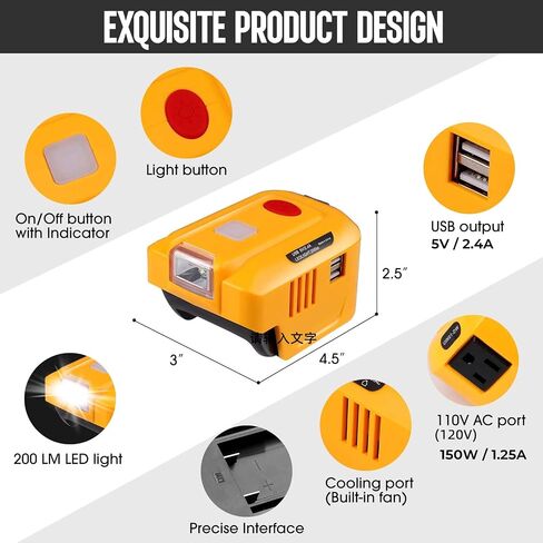 150W Portable Power Supply Inverter for Dewalt 18V 20V Battery,DC 20V to AC 110V-120V Power Inverter Generator, USB Power Source Phone Charger Adapter for Dewalt with AC Outlet & LED Light in Saudi Arabia
