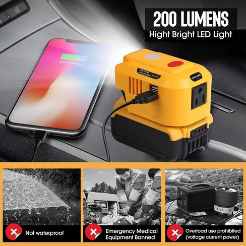 150W Portable Power Supply Inverter for Dewalt 18V 20V Battery,DC 20V to AC 110V-120V Power Inverter Generator, USB Power Source Phone Charger Adapter for Dewalt with AC Outlet & LED Light in Saudi Arabia