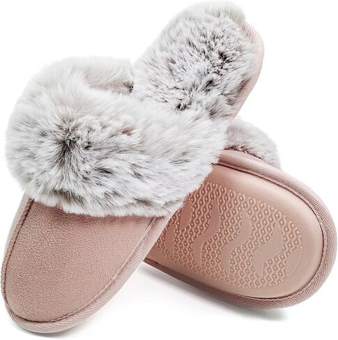 Fuzzy House Slippers for Women Memory Foam,Fluffy Non-Slip House Shoes for Women Indoor,Warm Cozy Comfy Ladies Bedroom Slippers for Men in Saudi Arabia