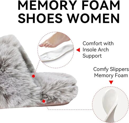 Fuzzy House Slippers for Women Memory Foam,Fluffy Non-Slip House Shoes for Women Indoor,Warm Cozy Comfy Ladies Bedroom Slippers for Men in Saudi Arabia