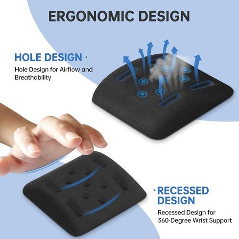 Upgraded Keyboard Wrist Rest for Laptop, Ergonomic Laptop Wrist Support for Keyboard, Memory Foam Laptop Wrist Pads for Computer Keyboard, Wrist Protector Cushion for Typing (Black) in Saudi Arabia