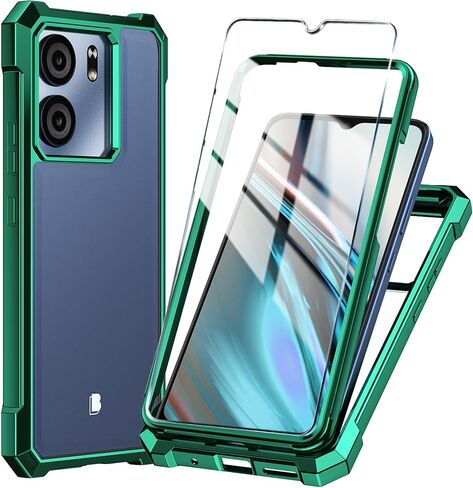 حافظة هاتف BLU View 5 + واقي شاشة من الزجاج المقسى، إطار أمامي مطلي بالكهرباء من البولي كربونات غطاء خلفي شفاف ناعم من مادة TPU، غطاء حماية وسائد هوائية Lmpact لهاتف BLU View 5 (أخضر) in Saudi Arabia