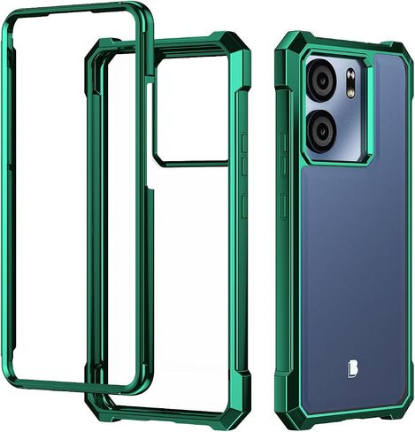 حافظة هاتف BLU View 5 + واقي شاشة من الزجاج المقسى، إطار أمامي مطلي بالكهرباء من البولي كربونات غطاء خلفي شفاف ناعم من مادة TPU، غطاء حماية وسائد هوائية Lmpact لهاتف BLU View 5 (أخضر) in Saudi Arabia