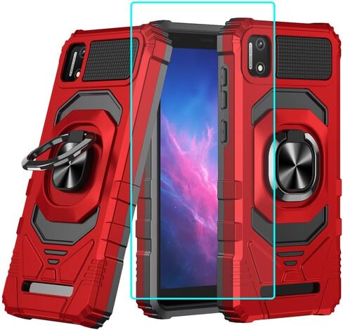 for Cloud Mobile Stratus C7 Case with 1 Pack Screen Protector,Dual Layer Hybrid Heavy Duty Defender Protection,Sleek Rugged Reinforced Cushion Corner Kickstand Shockproof Bumper Cover Red in Saudi Arabia