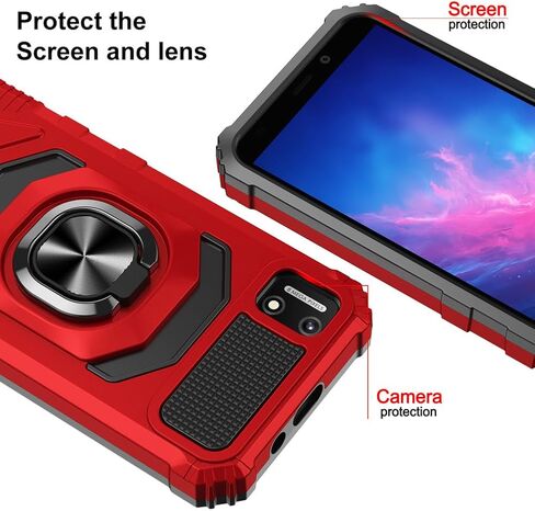 for Cloud Mobile Stratus C7 Case with 1 Pack Screen Protector,Dual Layer Hybrid Heavy Duty Defender Protection,Sleek Rugged Reinforced Cushion Corner Kickstand Shockproof Bumper Cover Red in Saudi Arabia