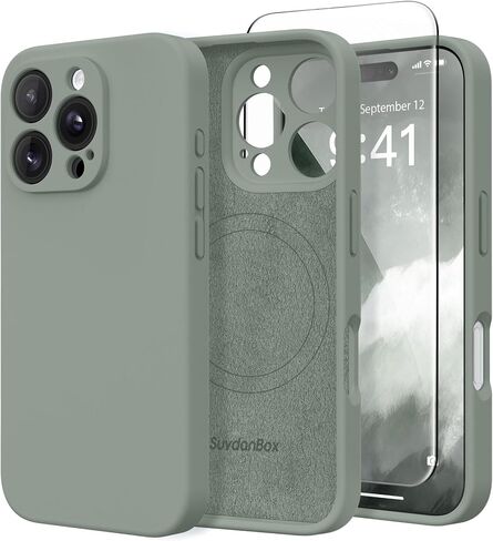 Magnetic for iPhone 16 Pro Max Case, Compatible with MagSafe, [Full Camera Protection][2 Screen Protectors] Silicone Shockproof Protective Phone Case for iPhone 16 Pro Max 6.9", Calke Green in Saudi Arabia