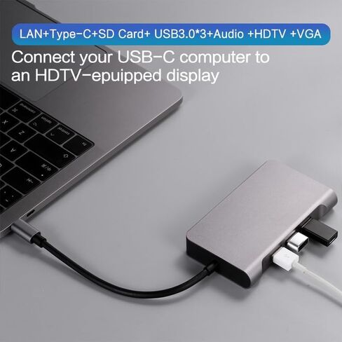 USB C Hub Docking Station HDMI Adapter,8 in 1 USB C Hub Multiport Adapter,with HDMI,PD,2 USB,USB-C Data Port,SD/TF,Ethernet Compatible Multi-Adapter Converter for Various Types of Notebook Computers in Saudi Arabia