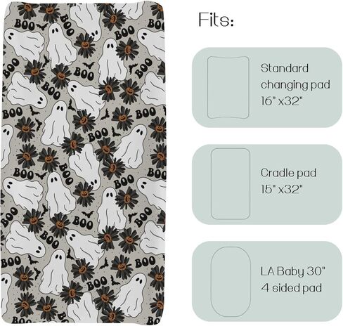 HawSkgFub غطاء وسادة تغيير حفاضات الهالوين المخيف جاك أو اليقطين لطفلة صبي، أسود بو ديزي زهرة الخفافيش ملاءة طاولة تغيير الحفاضات، ناعمة قابلة للتمدد وآمنة وملائمة لتغيير الحفاضات مقاس 32/34 × 16 in Kuwait