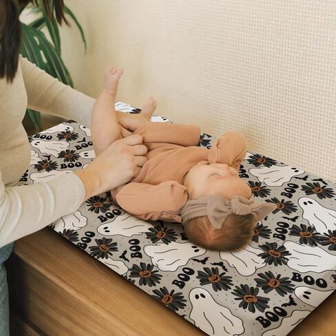 HawSkgFub غطاء وسادة تغيير حفاضات الهالوين المخيف جاك أو اليقطين لطفلة صبي، أسود بو ديزي زهرة الخفافيش ملاءة طاولة تغيير الحفاضات، ناعمة قابلة للتمدد وآمنة وملائمة لتغيير الحفاضات مقاس 32/34 × 16 in Kuwait