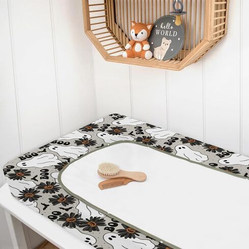 HawSkgFub غطاء وسادة تغيير حفاضات الهالوين المخيف جاك أو اليقطين لطفلة صبي، أسود بو ديزي زهرة الخفافيش ملاءة طاولة تغيير الحفاضات، ناعمة قابلة للتمدد وآمنة وملائمة لتغيير الحفاضات مقاس 32/34 × 16 in Kuwait