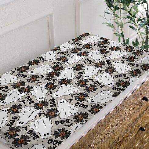 HawSkgFub غطاء وسادة تغيير حفاضات الهالوين المخيف جاك أو اليقطين لطفلة صبي، أسود بو ديزي زهرة الخفافيش ملاءة طاولة تغيير الحفاضات، ناعمة قابلة للتمدد وآمنة وملائمة لتغيير الحفاضات مقاس 32/34 × 16 in Kuwait