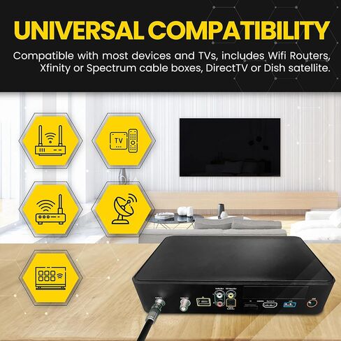 كابل محوري RG6 مع موصلات F وإنترنت عالي السرعة وسلك تلفزيون للتلفزيون عالي الدقة وXfinity والأقمار الصناعية والهوائي وملحق الكابل وكابل مودم WiFi (أبيض، 1 قدم) in Saudi Arabia