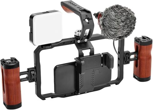 YELANGU Smartphone Video Rig - Phone Cage with Two Handles for Enhanced Stability - Suitable for Wireless Microphone Clip Slots - Perfect for Cell Phone Vlogging, Video and Live Streaming in Kuwait