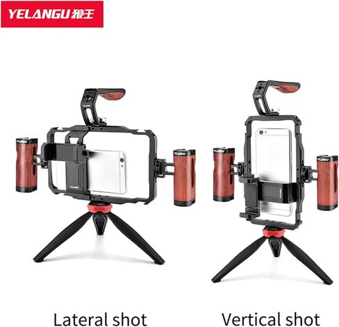 YELANGU Smartphone Video Rig - Phone Cage with Two Handles for Enhanced Stability - Suitable for Wireless Microphone Clip Slots - Perfect for Cell Phone Vlogging, Video and Live Streaming in Kuwait