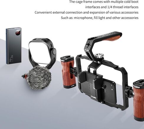 YELANGU Smartphone Video Rig - Phone Cage with Two Handles for Enhanced Stability - Suitable for Wireless Microphone Clip Slots - Perfect for Cell Phone Vlogging, Video and Live Streaming in Kuwait