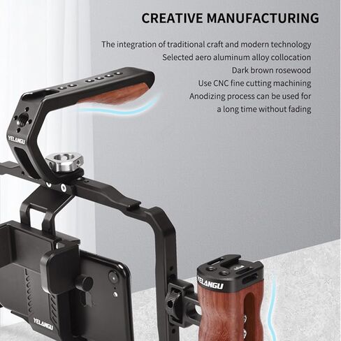 YELANGU Smartphone Video Rig - Phone Cage with Two Handles for Enhanced Stability - Suitable for Wireless Microphone Clip Slots - Perfect for Cell Phone Vlogging, Video and Live Streaming in Kuwait