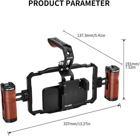 YELANGU Smartphone Video Rig - Phone Cage with Two Handles for Enhanced Stability - Suitable for Wireless Microphone Clip Slots - Perfect for Cell Phone Vlogging, Video and Live Streaming in Kuwait