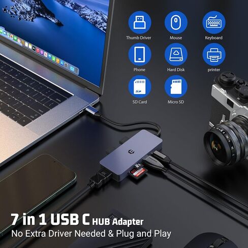 7 في 1 USB C Hub USB C محطة إرساء متعددة المنافذ USB C محول HDMI، 100W PD، 3 USB A 3.0، SD/TF Dock لأجهزة الكمبيوتر المحمول من النوع C in Kuwait