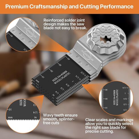 Oscillating Tool Blade Adapter-Free 2-sec Install, Fast Smooth Cutting Multitool Blade - Strong Straight & Wavy Teeth, Oscillating Saw Blade 16PCS for Wood Nails Metal, Fit Bosch Fein Dewalt in Saudi Arabia