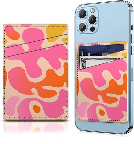Phone Card Holder Leather, Dual Pocket Phone Wallet Adhesive Stick On, Cute Credit Card Pocket for Phone Case Compatible with Most Phone Cute Pink Shape in Saudi Arabia