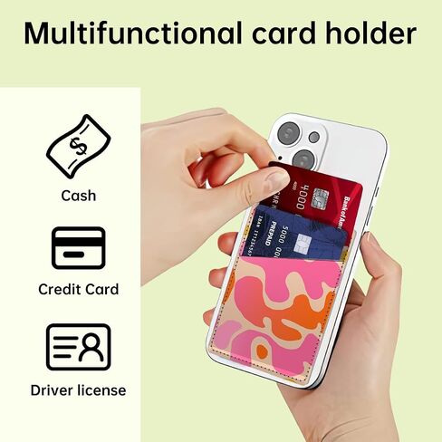 Phone Card Holder Leather, Dual Pocket Phone Wallet Adhesive Stick On, Cute Credit Card Pocket for Phone Case Compatible with Most Phone Cute Pink Shape in Saudi Arabia