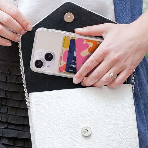 Phone Card Holder Leather, Dual Pocket Phone Wallet Adhesive Stick On, Cute Credit Card Pocket for Phone Case Compatible with Most Phone Cute Pink Shape in Saudi Arabia