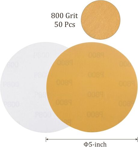 50pcs PSA Sanding Discs - [5 Inch x 800 Grit] Non-Hole Self Adhesive Sticky-Back Gold Sandpaper Discs for Automotive Car Paint Use, Aluminum Oxide, Round in Kuwait