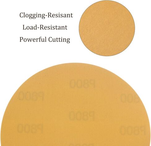 50pcs PSA Sanding Discs - [5 Inch x 800 Grit] Non-Hole Self Adhesive Sticky-Back Gold Sandpaper Discs for Automotive Car Paint Use, Aluminum Oxide, Round in Kuwait